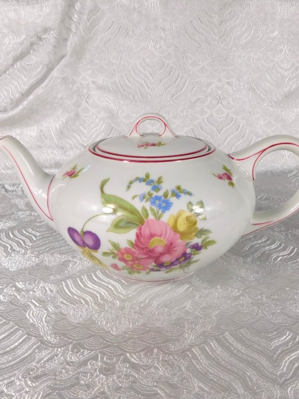 Hutschenreuther Teapot with Floral Design and Pink Trim #  27538